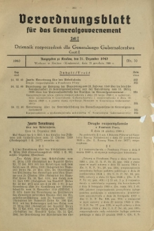 Verordnungsblatt für das Generalgouvernement = Dziennik Rozporządzeń dla Generalnego Gubernatorstwa. Teil 1, Nr 70 (21 Dezember 1940)