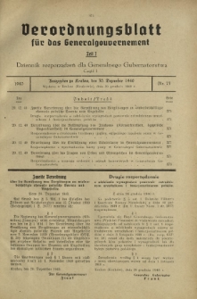 Verordnungsblatt für das Generalgouvernement = Dziennik Rozporządzeń dla Generalnego Gubernatorstwa. Teil 1, Nr 73 (30 Dezember 1940)