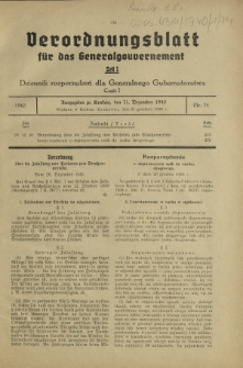 Verordnungsblatt für das Generalgouvernement = Dziennik Rozporządzeń dla Generalnego Gubernatorstwa. Teil 1, Nr 74 (31 Dezember 1940)