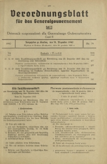 Verordnungsblatt für das Generalgouvernement = Dziennik Rozporządzeń dla Generalnego Gubernatorstwa. Teil 2, Nr 79 (31 Dezember 1940)