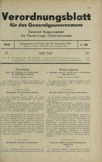 Verordnungsblatt für das Generalgouvernement = Dziennik Rozporządzeń dla Generalnego Gubernatorstwa. 1941, Nr 88 (20 September)