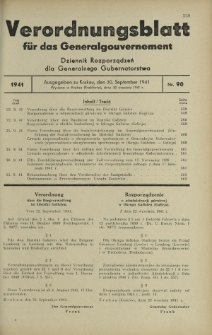 Verordnungsblatt für das Generalgouvernement = Dziennik Rozporządzeń dla Generalnego Gubernatorstwa. 1941, Nr 90 (30 September)