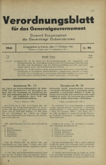 Verordnungsblatt für das Generalgouvernement = Dziennik Rozporządzeń dla Generalnego Gubernatorstwa. 1941, Nr 96 (17 Oktober)