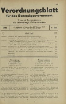 Verordnungsblatt für das Generalgouvernement = Dziennik Rozporządzeń dla Generalnego Gubernatorstwa. 1941, Nr 101 (30 Oktober)