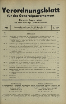 Verordnungsblatt für das Generalgouvernement = Dziennik Rozporządzeń dla Generalnego Gubernatorstwa. 1941, Nr 107 (15 November)