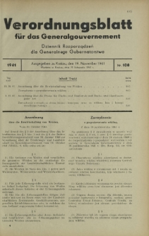 Verordnungsblatt für das Generalgouvernement = Dziennik Rozporządzeń dla Generalnego Gubernatorstwa. 1941, Nr 108 (19 November)