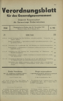 Verordnungsblatt für das Generalgouvernement = Dziennik Rozporządzeń dla Generalnego Gubernatorstwa. 1941, Nr 112 (30 November)