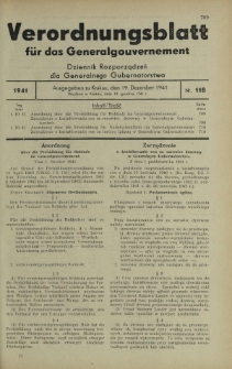 Verordnungsblatt für das Generalgouvernement = Dziennik Rozporządzeń dla Generalnego Gubernatorstwa. 1941, Nr 118 (19 Dezember)