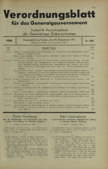 Verordnungsblatt für das Generalgouvernement = Dziennik Rozporządzeń dla Generalnego Gubernatorstwa. 1941, Nr 121 (30 Dezember)