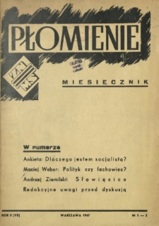 Płomienie : organ Związku Niezależnej Młodzieży Socjalistycznej. R. 2=7, Nr 1-2 (1947)