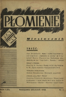 Płomienie : organ Związku Niezależnej Młodzieży Socjalistycznej. R. 1=6, Nr 2 (grudzień 1946)
