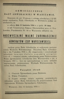 Palestra : organ Adwokatury Stołecznej : czasopismo poświęcone zagadnieniom prawnym i korporacyjno-zawodowym / red. Adam Chełmoński. R. 11, Nr 4 (kwiecień 1934)