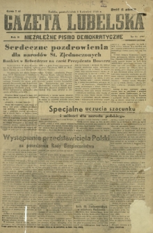 Gazeta Lubelska : niezależne pismo demokratyczne. R. 2, nr 91=400 (1 kwiecień 1946)