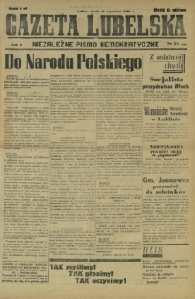 Gazeta Lubelska : niezależne pismo demokratyczne. R. 2, nr 174=483 (26 czerwiec 1946)