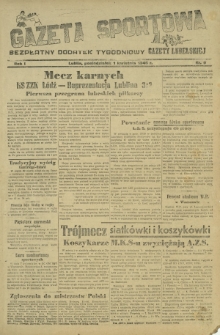 Gazeta Sportowa : bezpłatny dodatek tygodniowy Gazety Lubelskiej. Nr 9 (1 kwietnia 1946)