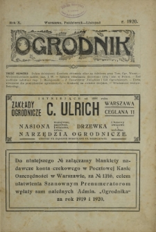 Ogrodnik : dwutygodnik poświęcony sprawom ogrodnictwa polskiego. R. 10, nr 10-11 (październik-listopad 1920)