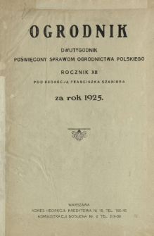 Skorowidz artykułów drukowanych w "Ogrodniku" w 1925 r.