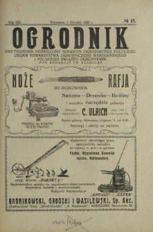 Ogrodnik : dwutygodnik poświęcony sprawom ogrodnictwa polskiego.R. 13, nr 15 (11 sierpnia 1923)