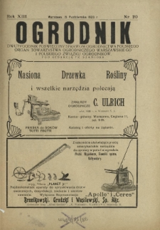 Ogrodnik : dwutygodnik poświęcony sprawom ogrodnictwa polskiego. R. 13, nr 20 (15 października 1923)
