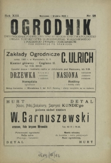 Ogrodnik : dwutygodnik poświęcony sprawom ogrodnictwa polskiego. R. 13, nr 23 (1 grudnia 1923)