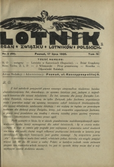 Lotnik : organ Związku Lotników Polskich / red.: Bolesł. Ostrowski, Józef Filipowicz. T. 4, nr 2=61 (17 lipca 1926)