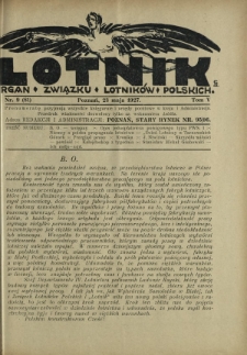 Lotnik : organ Związku Lotników Polskich / red.: Bolesław Ostrowskii T. 5, nr 9=81 (23 maja 1927)