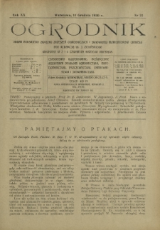 Ogrodnik : organ Polskiego Związku Zrzeszeń Ogrodniczych i Syndykatu Plantatorów Chmielu. R. 20, nr 23 (11 grudnia 1930)