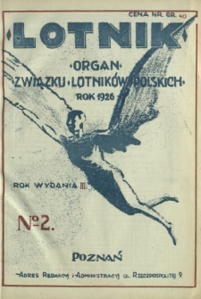 Lotnik : organ Związku Lotników Polskich. T. 3, nr 2=41 (9 stycznia 1926)