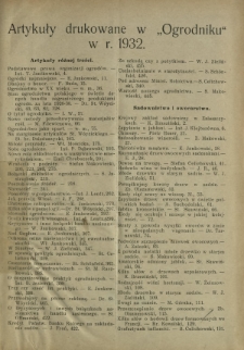 Ogrodnik. Artykuły drukowane w "Ogrodniku" w 1932