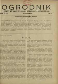 Ogrodnik : organ Związku Polskich Zrzeszeń Ogrodniczych red. W. J. Zieliński. R. 23, nr 17 (15 września 1933)