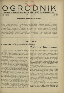 Ogrodnik : organ Związku Polskich Zrzeszeń Ogrodniczych red. W. J. Zieliński. R. 23, nr 18 (30 września 1933)