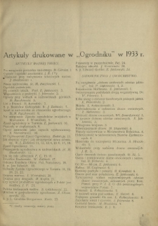 Artykuły drukowane w "Ogrodniku" w 1933 r.