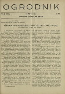 Ogrodnik : organ Związku Polskich Zrzeszeń Ogrodniczych red. W. J. Zieliński. R. 24, nr 17 (15 września 1934)