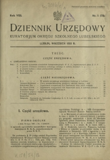 Dziennik Urzędowy Kuratorjum Okręgu Szkolnego Lubelskiego R. 8, nr 1 (75) wrzesień 1935