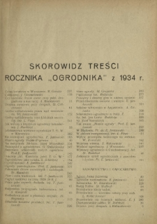 Skorowidz treści rocznika "Ogrodnika" z 1934 r.