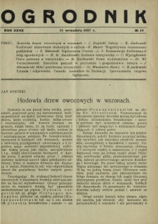Ogrodnik / red. Stefan Skawiński. R. 27, nr 18 (15 września 1937)