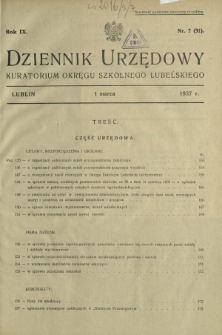 Dziennik Urzędowy Kuratorjum Okręgu Szkolnego Lubelskiego R. 9, nr 7 (91) 1 marca 1937