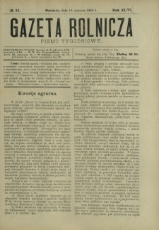 Gazeta Rolnicza : pismo tygodniowe. R. 46, nr 33 (18 sierpnia 1906)