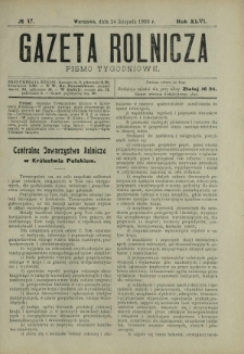 Gazeta Rolnicza : pismo tygodniowe. R. 46, nr 47 (24 listopada 1906)