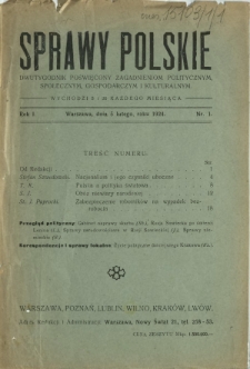 Sprawy Polskie : dwutygodnik poświęcony zagadnieniom politycznym, społecznym, gospodarczym i kulturalnym. R. 1, nr 1 (5 lutego 1924)
