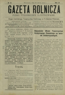 Gazeta Rolnicza : pismo tygodniowe ilustrowane. R. 52, nr 13 (29 marca 1912)