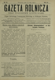 Gazeta Rolnicza : pismo tygodniowe ilustrowane. R. 52, nr 19 (10 maja 1912)