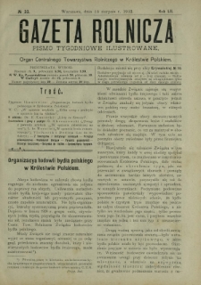Gazeta Rolnicza : pismo tygodniowe ilustrowane. R. 52, nr 33 (16 sierpnia 1912)