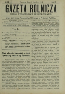 Gazeta Rolnicza : pismo tygodniowe ilustrowane. R. 52, nr 34 (23 sierpnia 1912)