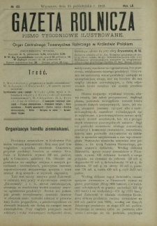 Gazeta Rolnicza : pismo tygodniowe ilustrowane. R. 52, nr 43 (25 października 1912)