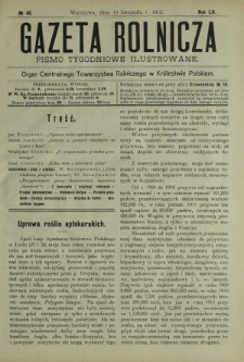 Gazeta Rolnicza : pismo tygodniowe ilustrowane. R. 52, nr 46 (15 listopada 1912)