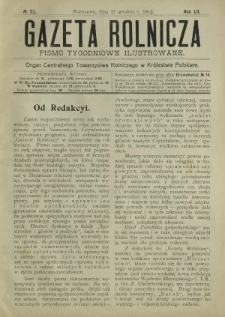 Gazeta Rolnicza : pismo tygodniowe ilustrowane. R. 52, nr 52 (27 grudnia 1912)