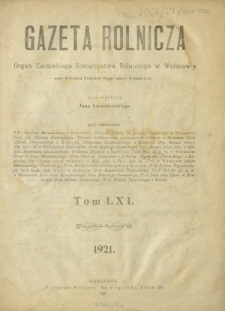 Gazeta Rolnicza : pismo tygodniowe ilustrowane. R. 61 (1921) - skorowidz