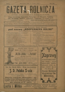 Gazeta Rolnicza : pismo tygodniowe ilustrowane. R. 61, nr 6 (11 lutego 1921)