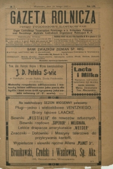 Gazeta Rolnicza : pismo tygodniowe ilustrowane. R. 61, nr 7 (18 lutego 1921)